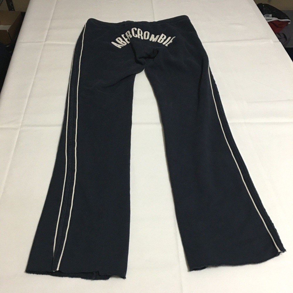 Abercrombie & Fitch Y2K Sweatpants Women Small Navy Blue Logo Flare Raw Hem